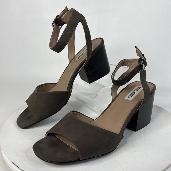 Steve Madden Womens Devlin Taupe Open Toe Suede Sandal Block Heel Ankle Strap 11 - Picture 2 of 13
